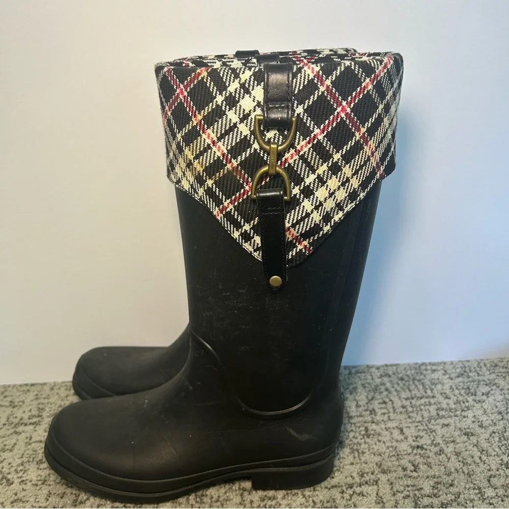Crocs Black & Plaid Buckle Willie Rain Boots Size 11 Women’s